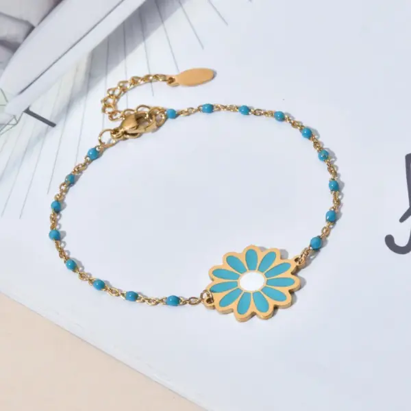 Wholesale Sweet Daisy Stainless Steel Enamel Plating Bracelets