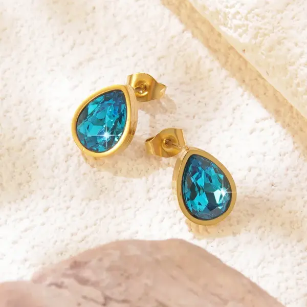 304 Stainless Steel Glass Water oplets Ion Plating (IP) Artificial Rhinestones 18K Gold Plated Vintage Style French Style Classic Style Waterproof Non Tarnish Inlay Multicolor-Golden Yellow Ear Studs