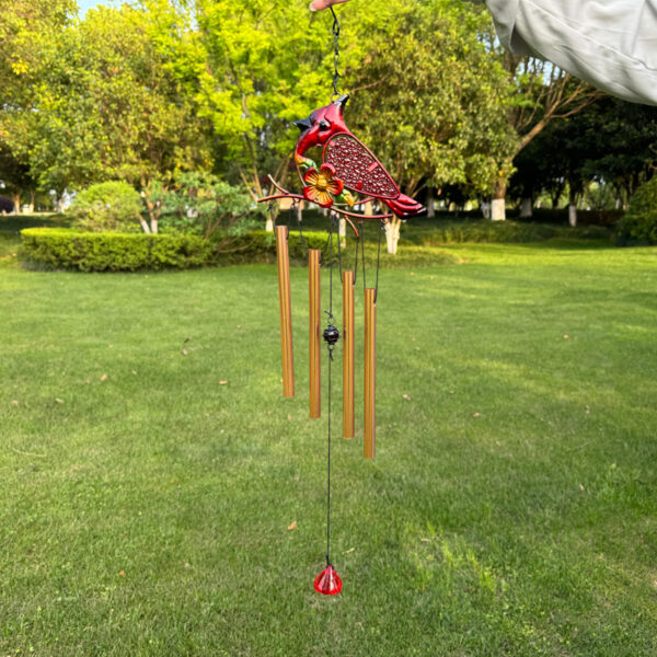 Wholesale Cross-border New Product Metal Wrought Iron Wind Bell Glass Painted Pendant Anti-rust Paint Crafts Hanging Decoration Courtyard Balcony Decoration