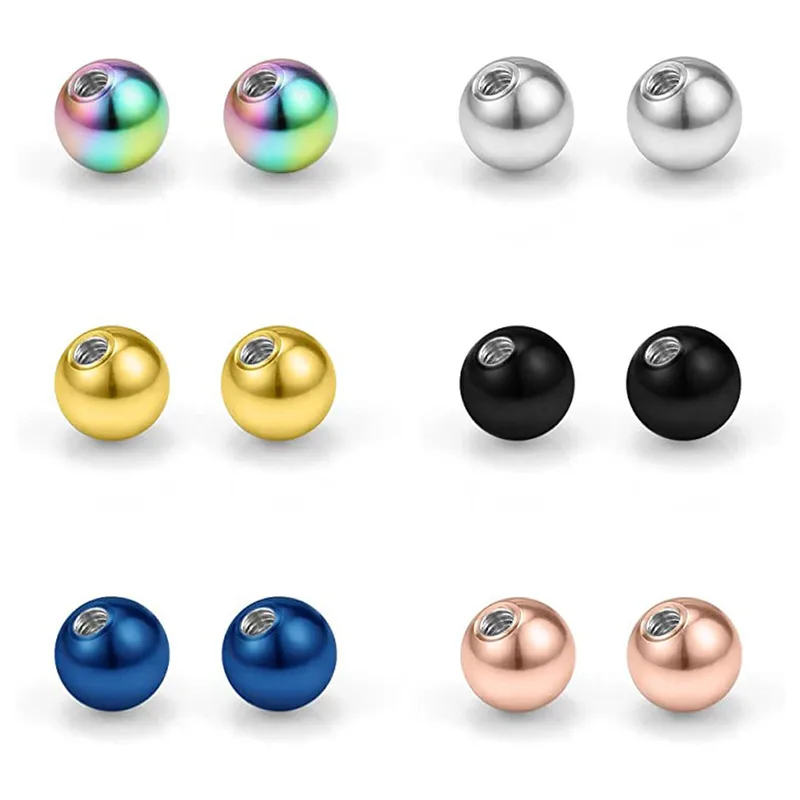 Wholesale Stainless Steel Inner Thread Round Ball Titanium Steel With Hole Nut Round Steel Ball For Human Piercing Aessories 1.2/1.6mm