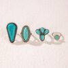oly-2d498f4796cf3bbc9bafd86b9d74e7e7 Wholesale Ethnic Style Retro Petal Set Turquoise Ring Geometric Joint Ring Four-piece Set