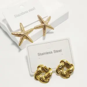Wholesale 304 Stainless Steel Starfish Electroplating Golden Plated Elegant Retro Commute Waterproof Non Tarnish Gold Ear Studs