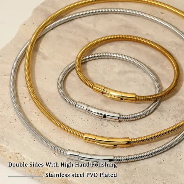 Wholesale PVD Coated Real Gold Plated 16K White Plating Solid Color 304 Stainless Steel Simple Style Waterproof Non Tarnish Bracelets Necklace