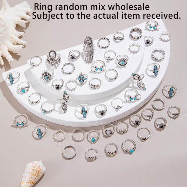 oly-2d60f2694806fdebc946573eb0842b96 Wholesale Ethnic Style Turquoise Cactus Flower Ring Retro Geometric Lace Mixed Batch Set Pattern Random