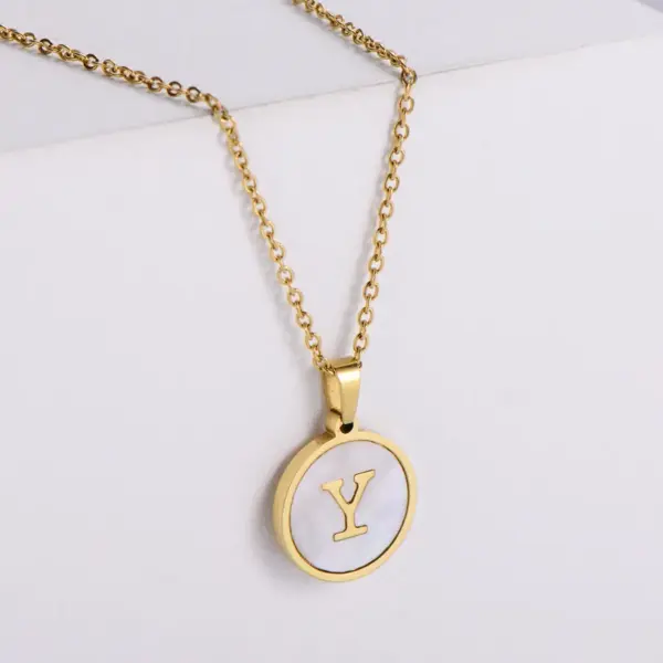 PVD Coated 18K Gold Plated Letter Shell Simple Style Waterproof Non Tarnish 304 Stainless Steel Pendant Necklace