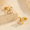 Wholesale PVD Coated Real Gold Plated 18K Gold Flower 201 Stainless Steel Shiny Waterproof Non Tarnish Ear Studs