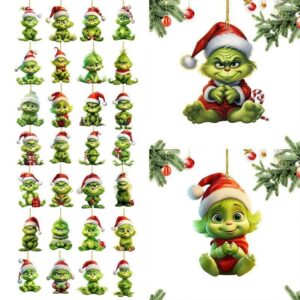 oly-2d66d59727ada0eeecf558df23cf2a7f Wholesale Christmas Decoration Grinch Green Elf Christmas Tree Pendant Home Decoration Acrylic Flat Hanging Sign