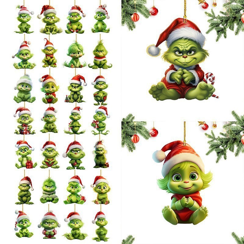 Wholesale Christmas Decoration Green Elf Christmas Tree Pendant Home Decoration Acrylic Flat Hanging Sign
