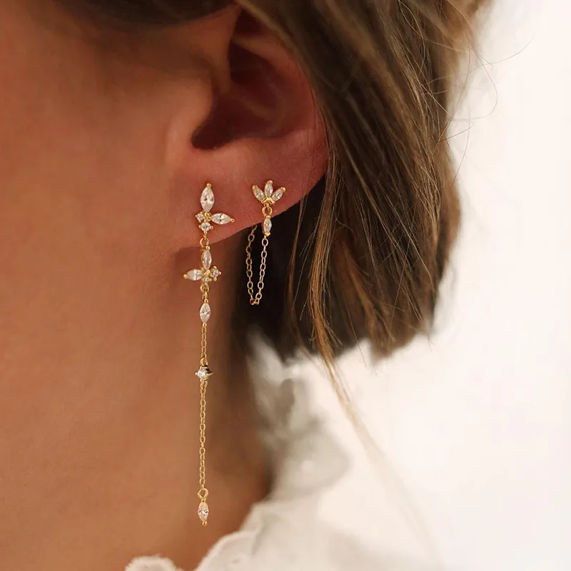 Wholesale 1 Pair Simple Style Butterfly Plating Inlay Copper Zircon White Gold Plated Gold Plated Ear Studs