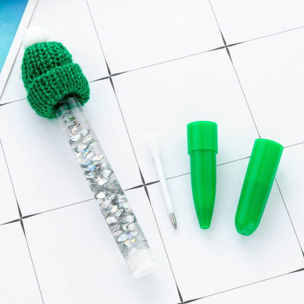 Wholesale Christmas ballpoint pen with colorful glitter and ink-filled design, Christmas hat pen
