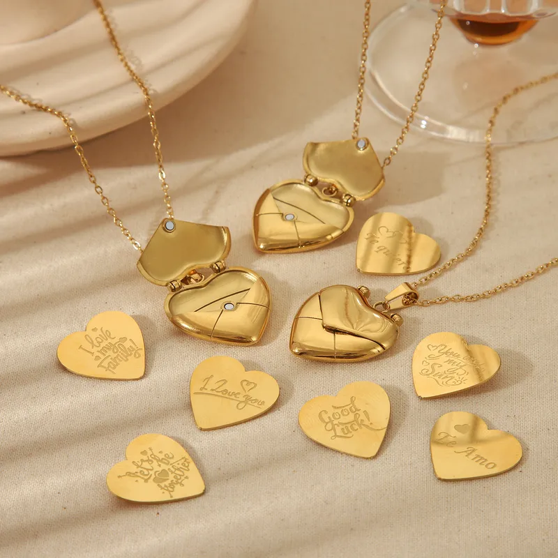 Wholesale Jewelry French Style Letter Heart Shape 304 Stainless Steel 18K Gold Plated Plating Locket Necklace