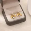 Wholesale Hot-Selling Green Zircon Earrings Plated With 18K Gold Stainless Steel Flower Bow Pendant Stud Earrings Jewelry Accessories For Women