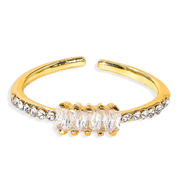 Geometric Silver Transparent Rhinestone Inlaid Series Open Copper Inlaid Zirconium Ring Wholesale Nihaojewerly