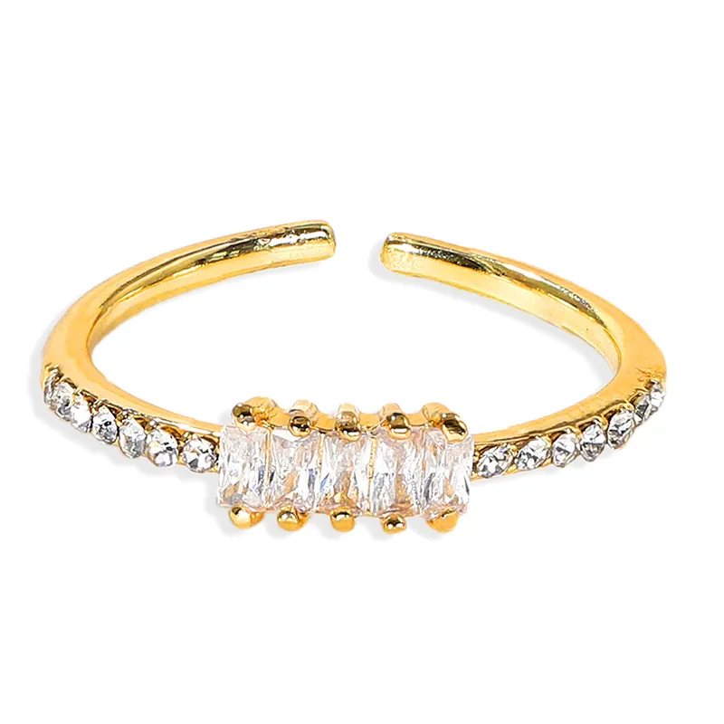 Wholesale Geometric Sier Transparent Rhinestone Inlaid Series Open Copper Inlaid Zirconium Ring Wholesale Nihaojewerly
