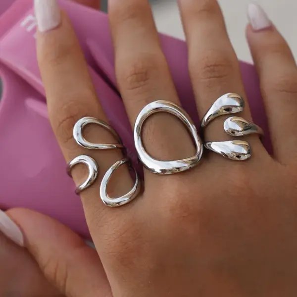 Summer Ladies' 18K Gold Plated Stainless Steel Geometric Open Ring Adjustable Size Non-Tarnishable Simple Fashion Ring