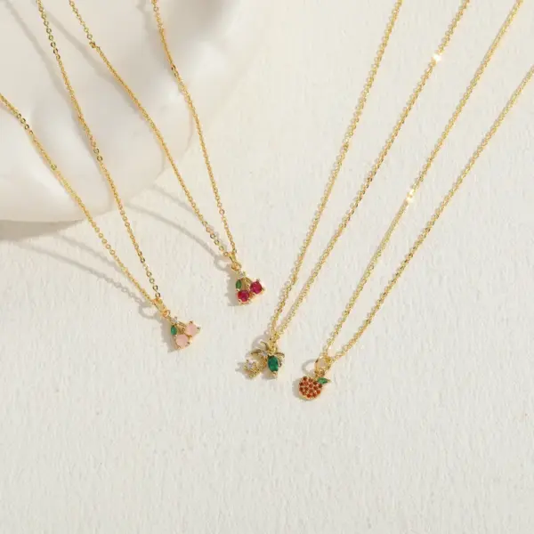 Wholesale Commute Fruit Copper 14k Gold Plated Zircon Pendant Necklace In Bulk