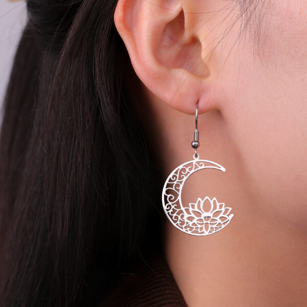 Wholesale European and American Holiday Cross-Border Decoration Cut Out Moon Lotus Earrings 304 Stainless Steel Earrings