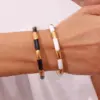 Wholesale 304 Stainless Steel C Shape Color Block PVD Coated Stone-Free 18K Gold Plated Real Gold Plated Simple Style Classic Style Waterproof Non Tarnish Enamel Plating White Gold Black Cuff Bracelets