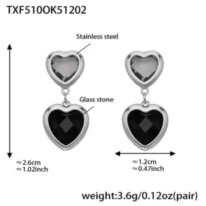 TXF510-Black Faceted Stone Steel Color Earrings