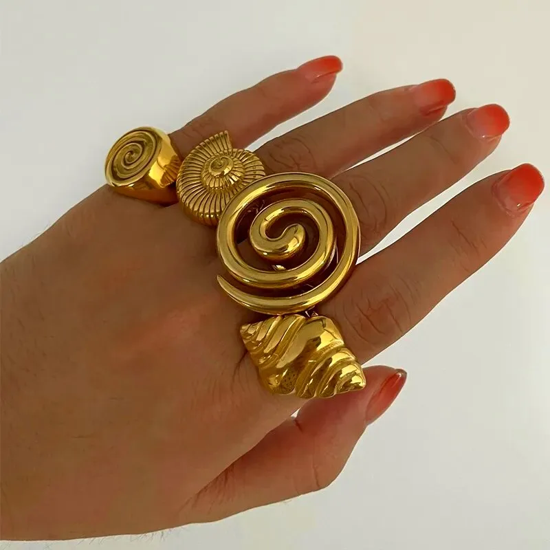 Wholesale 304 Stainless Steel Geometric PVD Coated White Shell Real Gold Plated Casual Nordic Style Retro Waterproof Non Tarnish Irregular Surgical St