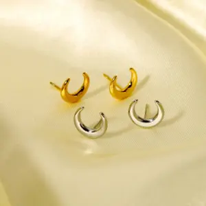 Wholesale PVD Coated Real Gold Plated 18K Gold Moon 304 Stainless Steel Simple Style Waterproof Non Tarnish Ear Studs