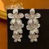 Wholesale 1 Pair Romantic Flower Plating Copper 18K Gold Plated Drop Earrings