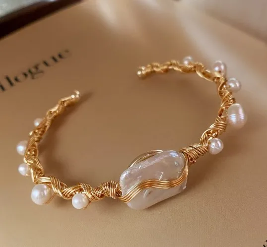 Wholesale Retro Freshwater Pearl Copper Bracelets Bangle In Bulk