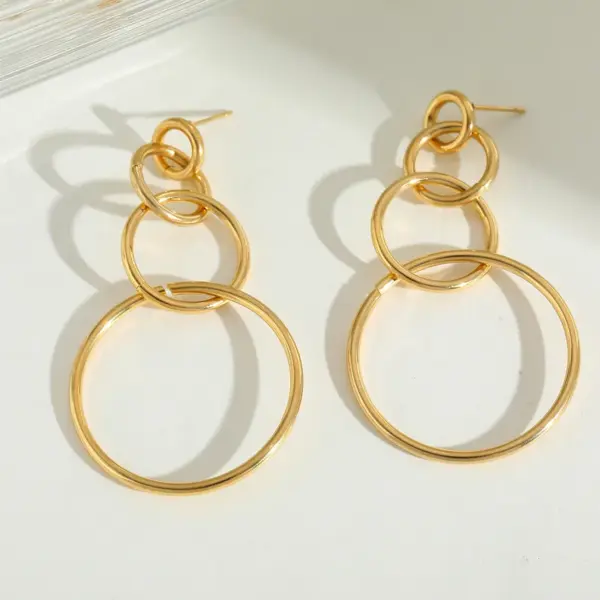 Wholesale 1 Pair Elegant Retro Exaggerated Geometric Circle 304 Stainless Steel Copper 18K Gold Plated Ear Studs