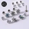 1 Piece Ear Cartilage Rings & Studs Simple Style Flower Stainless Steel Copper Plating Inlay Synthetic Opal Zircon