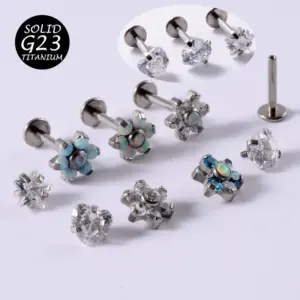 1 Piece Ear Cartilage Rings & Studs Simple Style Flower Stainless Steel Copper Plating Inlay Synthetic Opal Zircon