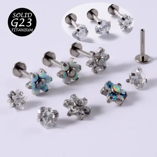 1 Piece Ear Cartilage Rings & Studs Simple Style Flower Stainless Steel Copper Plating Inlay Synthetic Opal Zircon