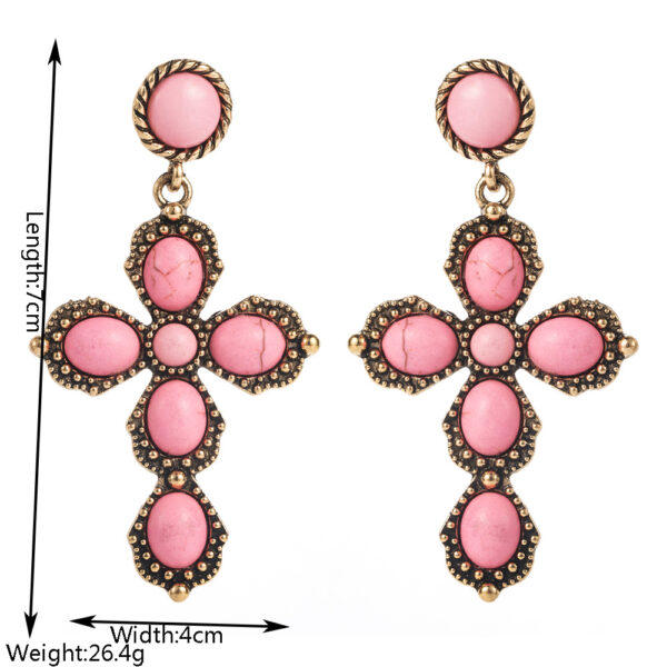 oly-2daed7616e61192de8021809e0c1d9e7 Wholesale Western style oval exaerated cross earrings with white turquoise