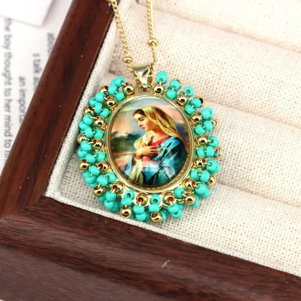 Wholesale Copper Inlay Human Geometric Seed Bead Pendant Necklace