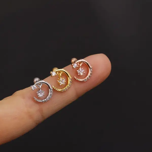 Wholesale 316L Stainless Steel Copper Zircon Ear Cartilage Rings & Studs Geometric Waterproof Non Tarnish Surgical Steel Women'S