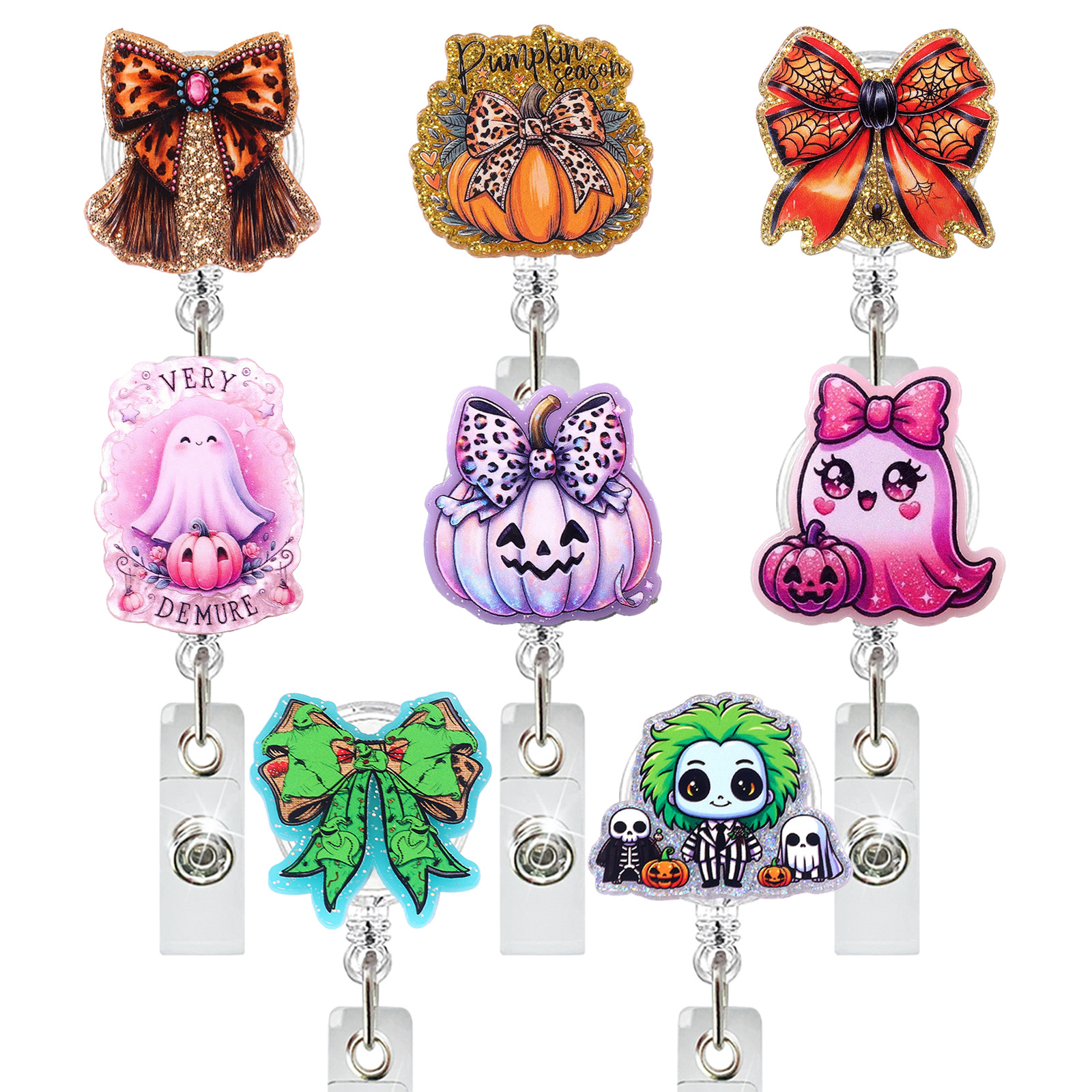 Wholesale Pumpkin Bow Ghost Buckle Retractable Rotatable Doctor and Nurse ID Card Buckle