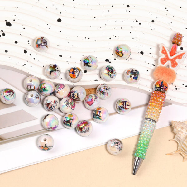 Wholesale 16mm Halloween Double-Sided 3D Printed Round Cartoon Acrylic Beads DIY Mobile Phone Chain Beaded Pen Beads