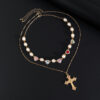 Wholesale Hip-Hop Niche Color Love Diamond Necklace Men's Fashion Personality Cross Pendant Collarbone Chain