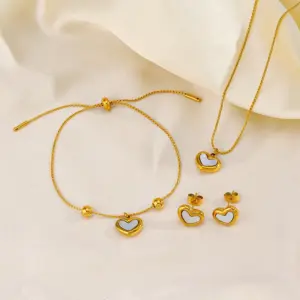 PVD Coated 18K Gold Plated Heart Shape 304 Stainless Steel Titanium Sweet Waterproof Non Tarnish Bracelets Earrings Necklace