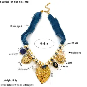 Denim Heart Pearl Multi Pendant Necklace / Average Size