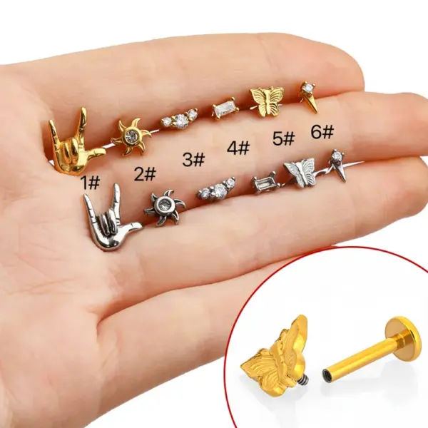 Wholesale 1 Piece Lip Rings Casual Nordic Style Simple Style Animal Gesture Butterfly 316L Stainless Steel Waterproof Non Tarnish Surgical Steel Zircon Ion Plating (IP) 18K Gold Plated Lip Rings Ear Cartilage Rings & Studs Nose Rings & Studs