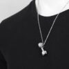 Wholesale Hip-hop diamond-filled dumbbell titanium steel necklace clavicle chain