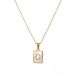 Fritillary Letter Square Pendant Necklace-Gold-Letter G