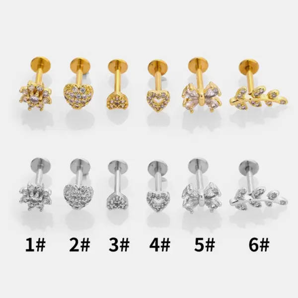 1 Piece Lip Rings Simple Style Commute Leaves Heart Shape Flower 316L Stainless Steel Waterproof Non Tarnish Surgical Steel Zircon Ion Plating (IP) 18K Gold Plated Ear Cartilage Rings & Studs