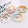 Wholesale In-Stock Temu Silicone Bead Bracelet Beech Wood Octagonal Print Silicone Wrist Keychain Pendant Bracelet