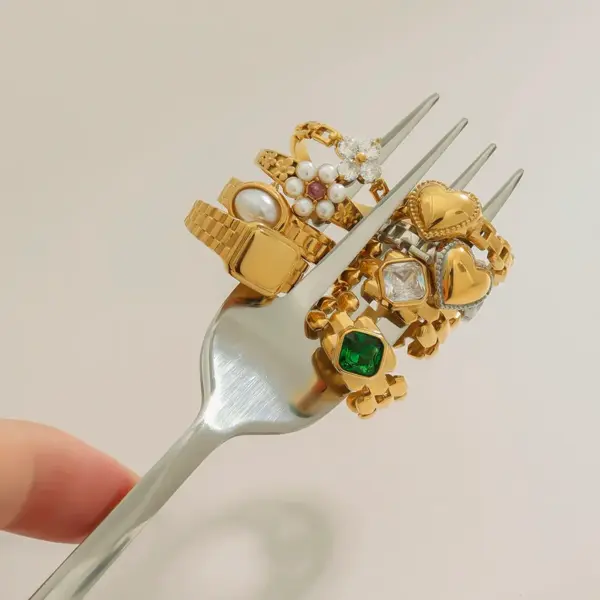 304 Stainless Steel Geometric PVD Coated 18K Real Gold Plated Real Gold Plated Casual Vacation Commute Waterproof Non Tarnish Mixed Metal Rings