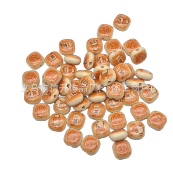 Wholesale Perforated bread coee-printed mini bread beads