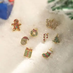 Wholesale 1 Pair Christmas Cute Cartoon Christmas Socks Plating Inlay Copper Zircon Ear Studs