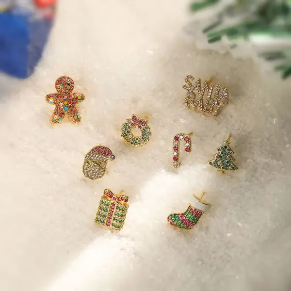 Wholesale 1 Pair Christmas Cute Cartoon Christmas Socks Plating Inlay Copper Zircon Ear Studs