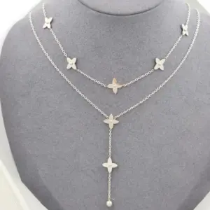 Steel Small Flower with Studs Necklace