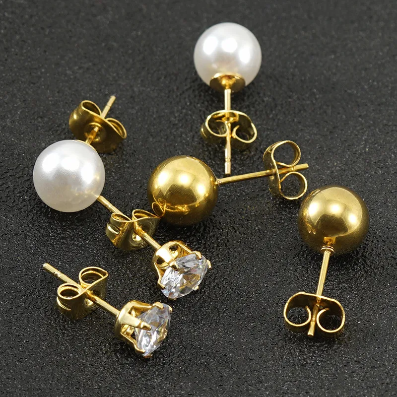 Wholesale Modern Style Geometric Plating 304 Stainless Steel Zircon 18K Gold Plated Stainless Steel Earrings